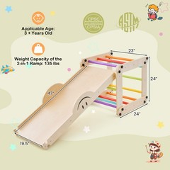 2-Piece Indoor Wooden Montessori Climbing Toys with DIY Climber, Slide & Seesaw