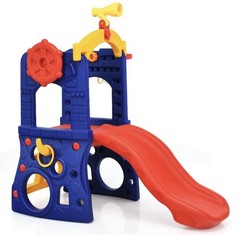 Costway 6-in-1 Freestanding Kids Slide w/ Basketball Hoop Play Climber Slide Set