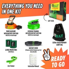 Complete Slackline Kit – 2x 60ft Lines, Training Line, Tree Protectors, Fun Outd