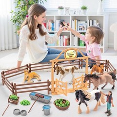 35 PCS Realistic Horse Playset for Kids – Stable Barn Toys, Farm Animals Gift