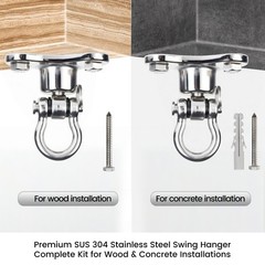 Helffer Heavy Duty Stainless Steel Swing Hanger | 1500 LB Capacity, 360°+180° Sw