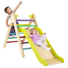 2-in-1 Wooden Climbing Triangle Set Triangle Climber w/ Ramp Multi-color