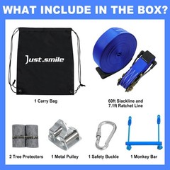Kids Zip Line Kit with 60ft Slackline, Stainless Steel Pulley & Swing Seat for B