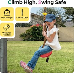 DECORLIFE Tree Swing for Kids Climbing Rope Disc Swing w/ Platforms, Red