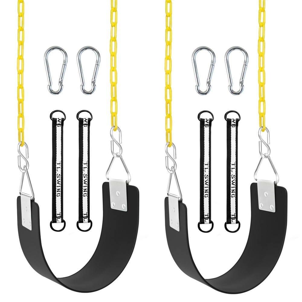 2 Pack Swing Set Seat with Metal Triangle Ring & 66Inch Anti-Rust Chains, Swi…