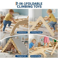 Pikler Triangle Set 7in1 Foldable Baby Climbing Toys Wooden Climbing Set Toddler