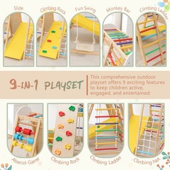 9in1 Foldable Kids Climbing Frame & Slide Wooden Toddler Ages 3+ 176LBS Capacity