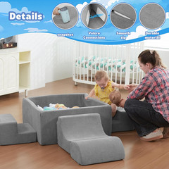 Soft Foam Climbing Blocks with Ball Pit, 6PCS Grey Indoor Climbing Toys for Todd