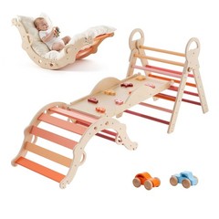 Pikler Triangle & Arch Set — Wooden, 150lb, Includes Cushion, Ramp, 2 Cars
