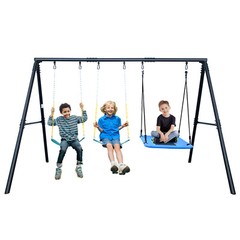 600lb Heavy Duty Metal Swing Set with 3 Swings & Frame Kids Adult Backyard Play