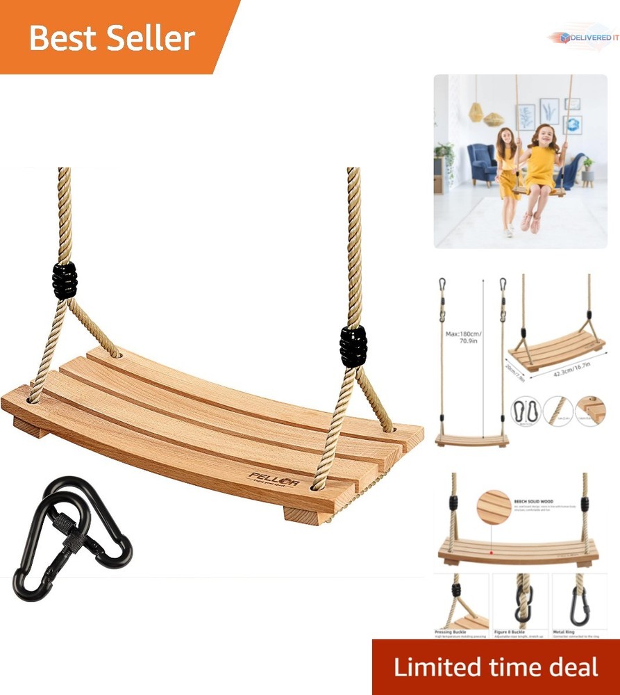 Wood Tree Swing Kids Adults Outdoor Adjustable Load 220 Lbs Backyard Fun