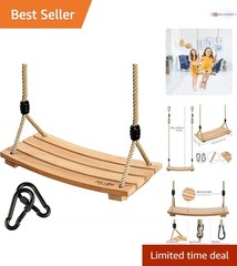 Wood Tree Swing Kids Adults Outdoor Adjustable Load 220 Lbs Backyard Fun