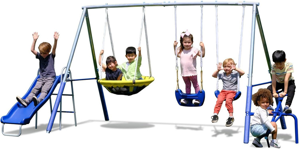 Taylor 700Lbs Galvanized Metal Swing Set for Kids for Backyard & Outdoors with T