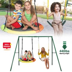 440lbs Metal Swing Set with Two Swings Heavy Duty A-Frame Kids Backyard Playset