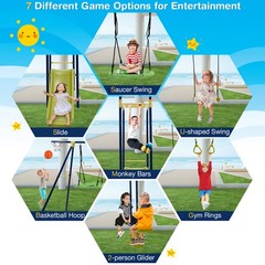 7-in-1 Kids Swing Combo Set w/ Adjustable Ropes & 8 Ground Stakes for Outdoor