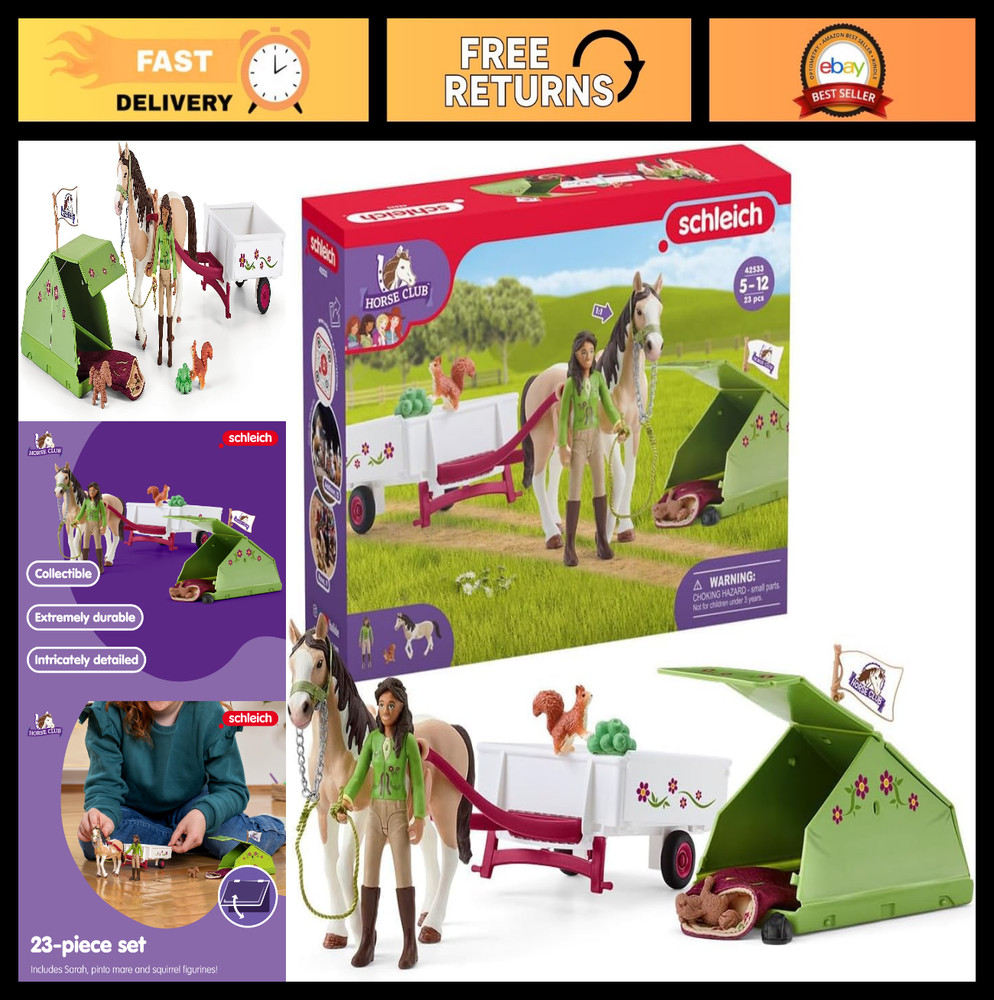 23PC Horse Camping Adventure Playset – Rider, Mare, Wagon, Tent & Accessories –