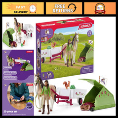 23PC Horse Camping Adventure Playset – Rider, Mare, Wagon, Tent & Accessories –