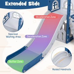 6-in-1 Kids Indoor Slide Playset w/Basketball Hoop, Telescope, Climbing Ladder