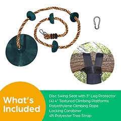 Jungle Gym Kingdom Tree Swing for Kids, Disc Seat, Climbing Rope – Green/Brown