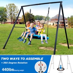 Metal Swing Set with Saucer Swing Heavy Duty Frame Kids Outdoor Backyard Playset