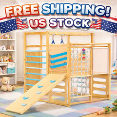 Outdoor Jungle Gym, Wooden Toddler Jungle Gym Playground Set, Wood Indoor 9-in-1