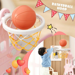 4-In-1 Toddler Slide and Swing Set, Kids Slide with Climber, Swing, Basketball H