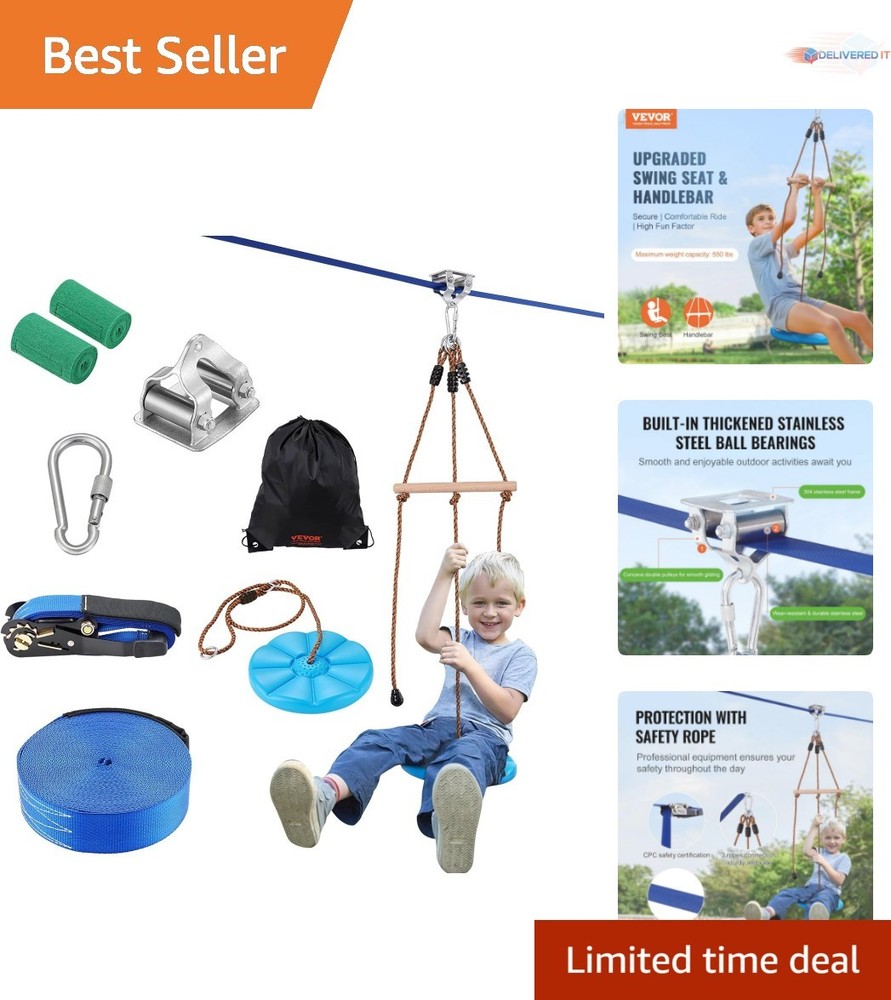 Zipline Kit for Kids & Adults 52 ft Capacity Up to 330 lb Backyard Outdoor Fun