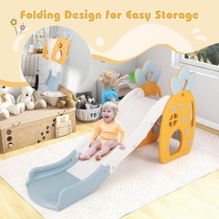 Indoor Foldable Kids Slide w/ Climber Basketball Hoop & Ball Buffer Zone