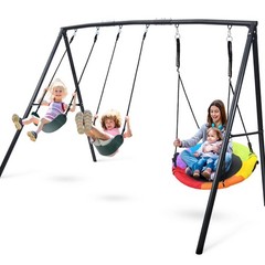 500lb 4 IN 1 Metal Playground Swing Set for Kids Adults Play with 3 Swing Seats