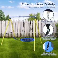 2 in 1 Swing Set With Hammock Swing, Belt Swing for Backyard