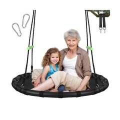 ZBZBML 40 Inch Black Hanging Tree Swing with Detachable Frame,PP Mat,Adjustab…