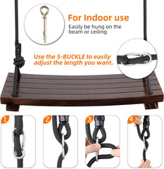 Wood Swing Seat, Carbonized Hanging Wood Tree Swing 23.6 X9.8 X1.0 Inch for Adul