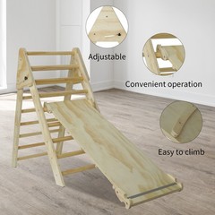 Pikler Triangle Ladder with Ramp & Slide, Foldable Wood Climber for Toddlers