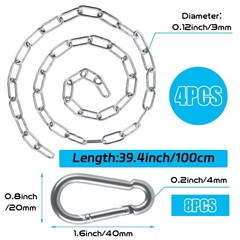 4PCS 39″ (3.3 ft) Hanging Chair Chain Kit with 8 Carabiners, 440LB Capacity S…