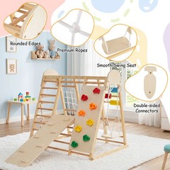 Indoor Jungle Gym for Kids 8-in-1 Montessori Climber Playset w/Swing Monkey Bars