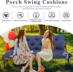 Porch Swing Cushions 60×40 Inch, 5″ Extra Thick Waterproof Outdoor Swing Seat Cu
