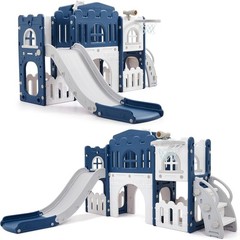 8 in 1 Toddler Slide Kids Climber Playset Indoor Outdoor Slide Playset Blue