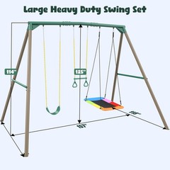 Hapfan 9.5ft Tall Heavy Duty Big Swing Sets Outdoor with 2 Swings & Trapeze Bar