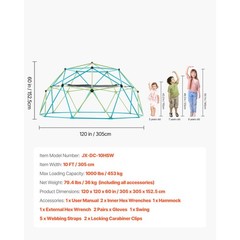Uimoso 10FT Geometric Dome Climber with Swing and Hammock for Outdoor Play