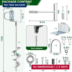 Swing Set Anchors 20″ – Heavy Duty Ground Anchors Screw in with L-Brackets & Dri