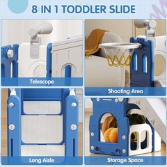 8 in 1 Toddler Slide Set, Kid Slide with Basketball & Telescope, Indoor Playset