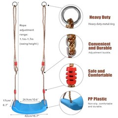OYE Hard Plastic Swing Seat, Non Slip Tree Swing Set with Adjustable Blue