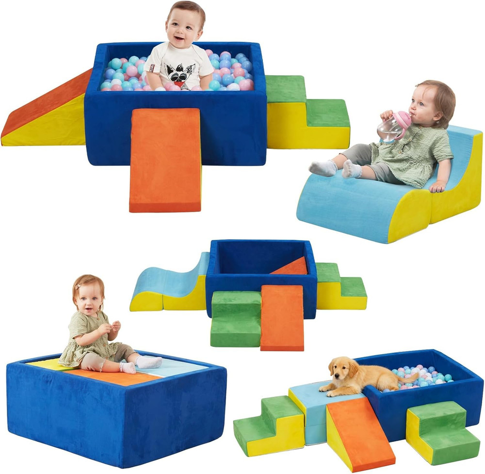 6-Piece Foam Climbing Blocks with Ball Pit for Toddlers 1-3,Soft Play Set for In