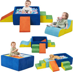 6-Piece Foam Climbing Blocks with Ball Pit for Toddlers 1-3,Soft Play Set for In
