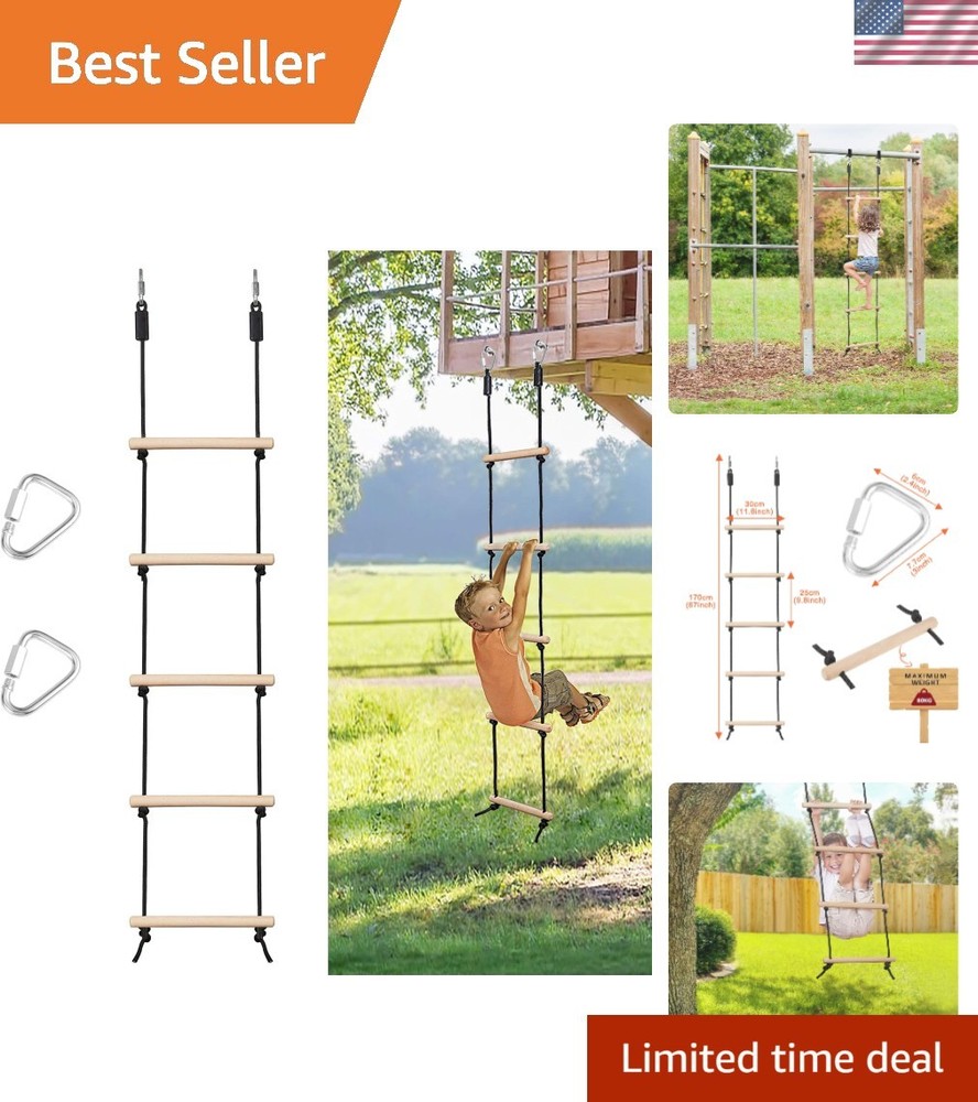 5.58ft Hanging Rope Ladder with Non-Slip Grip – Ideal for Kids’ Climbing Games