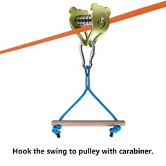 Kid Zipline Bear Pulley, Ninja Slackline Slider with Brake Stopper