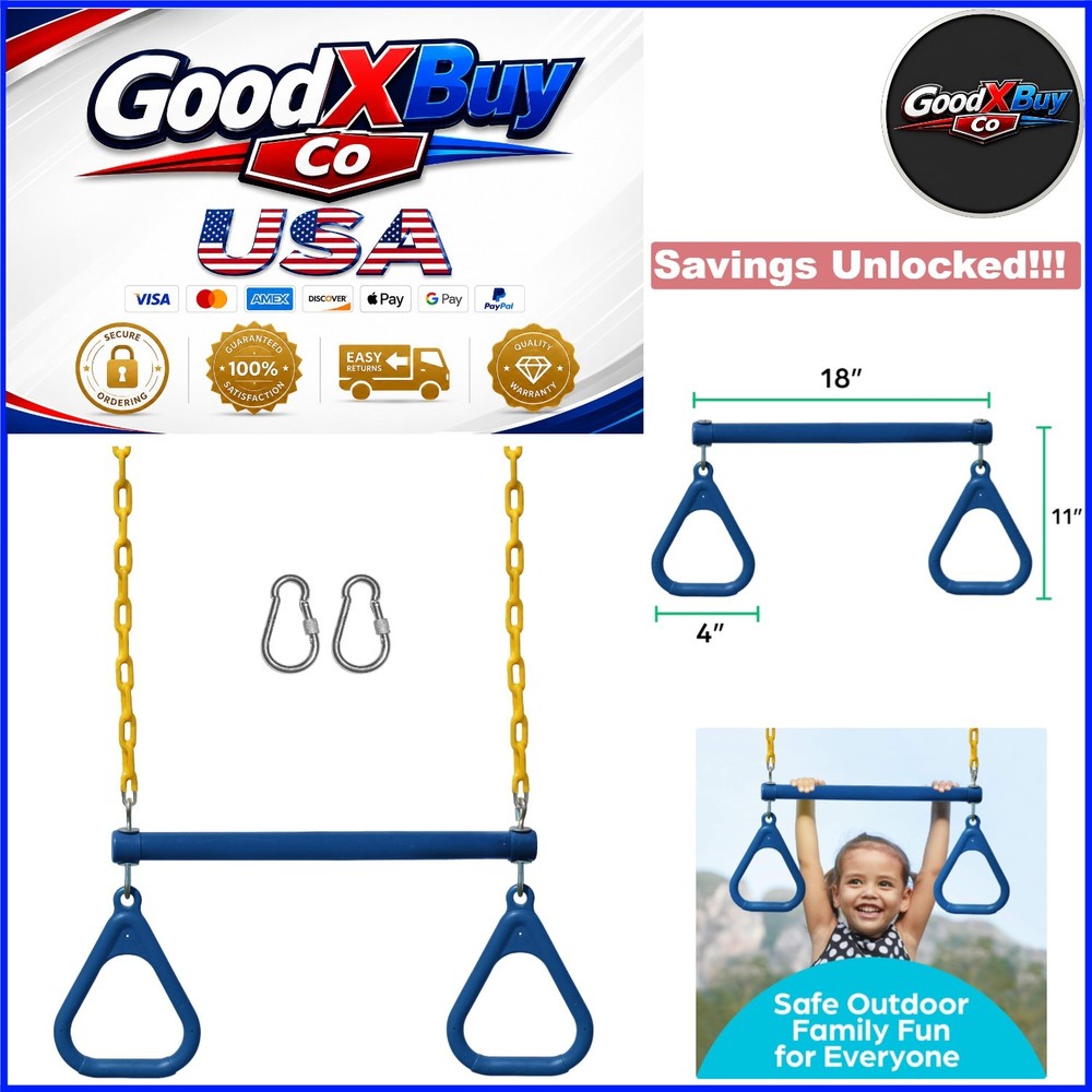 Blue Swing Set Accessories with Trapeze Bar & Heavy Duty Chain for Kids