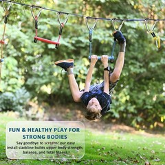 Ninja Warrior Obstacle Course for Kids – 2*56FT Slackline Kit with 8 Obstacle…
