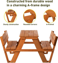Wooden Kids Picnic Bench with Backrest, Outdoor Children’S Backyard, Crafting, D