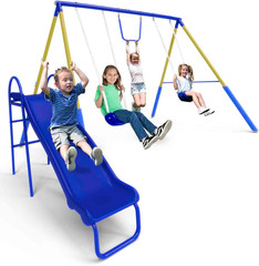 My First Metal Swing Set with Slide, 4 Kids Max, Blue, Yellow
